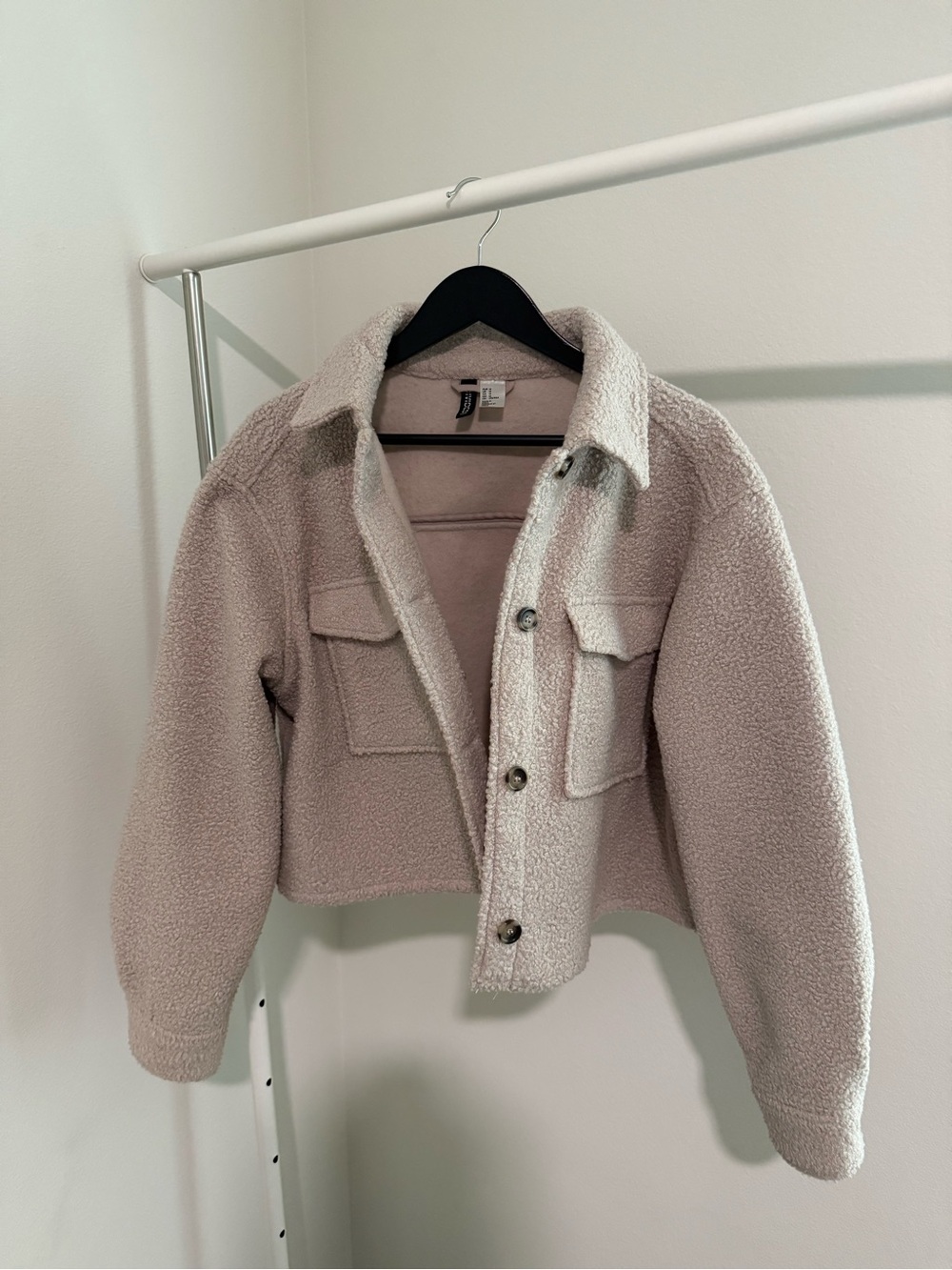 H&M Cropped Teddy Jacket in Light Beige